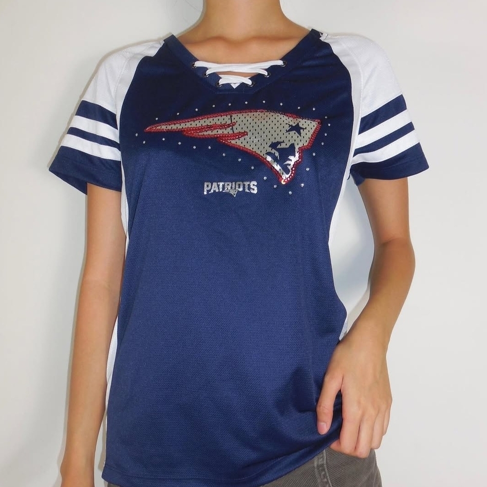 Majestic Fans Fashion Patriots Jersey Large Womens Bling